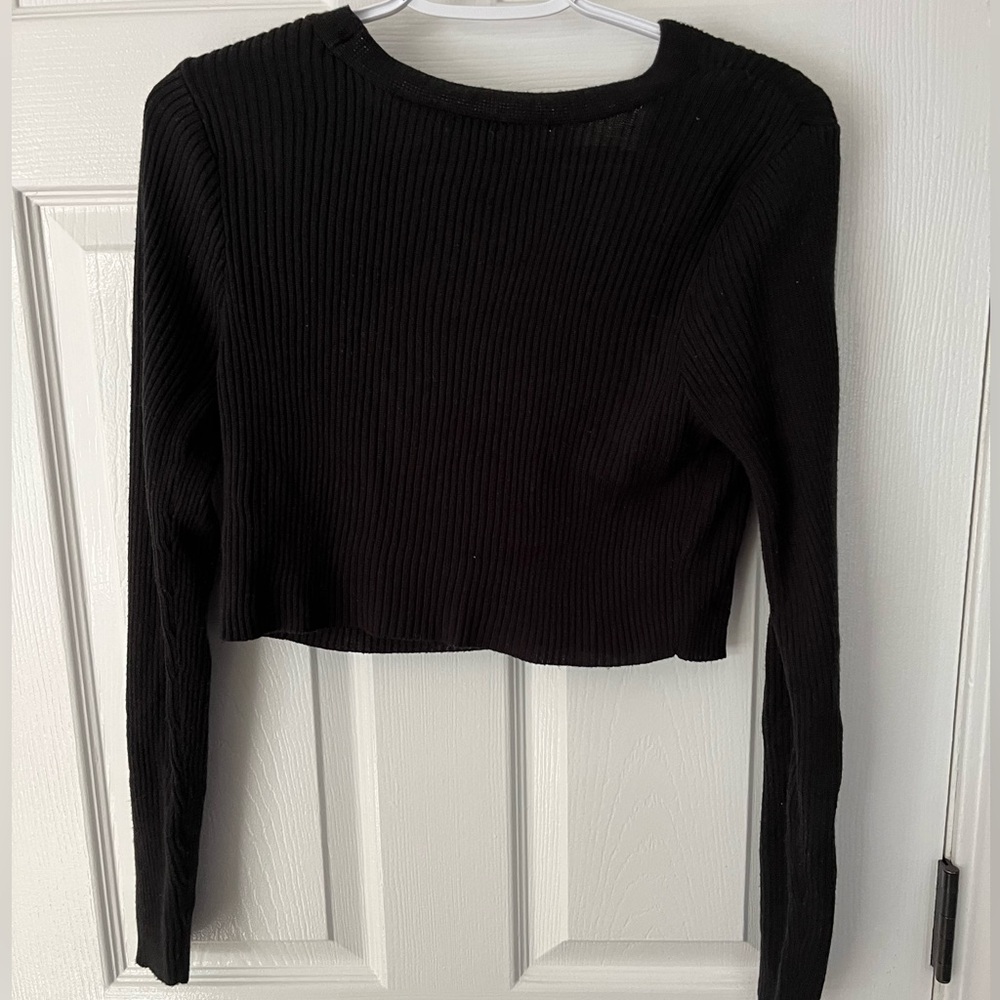 Black Ribbed Button-Up Cardigan - Picture 2 of 2